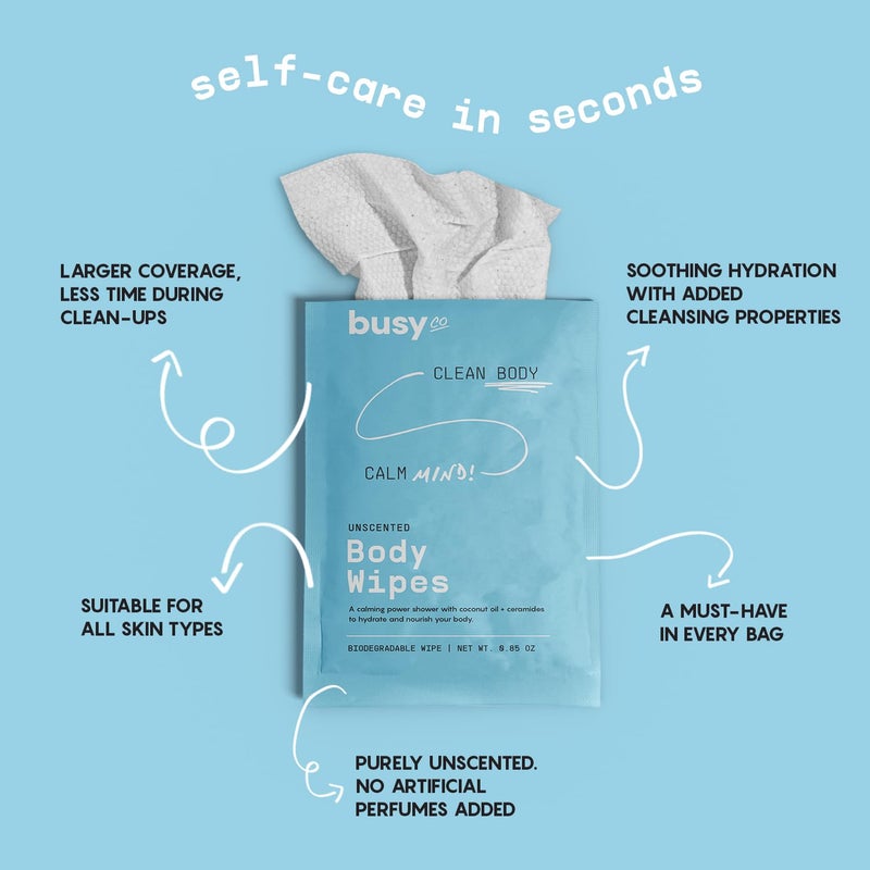 BUSYCO Calm Body Wipes for Women - Cleansing Large Wash Cloth - Extra Thick & Moist - Armpit Sweat Cloths for Body Odor - No Rinse, No Shower - Unscented - Ceramides & Coconut Oil - Image 5
